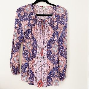 Lucky Brand Purple & pink paisley peasant boho top size xs